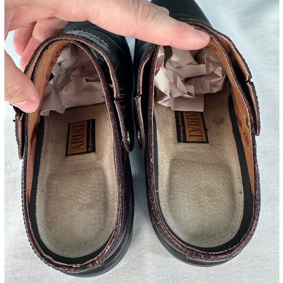 Ariat Womens sz 9.5 Black & Brown Clogs Western Classic Slip-On Low Heel Comfort - Picture 10 of 15